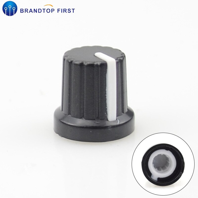 Tapones de perillas moleteados de plástico de 6mm de diámetro, Agujero del eje, potenciómetro: Blanco