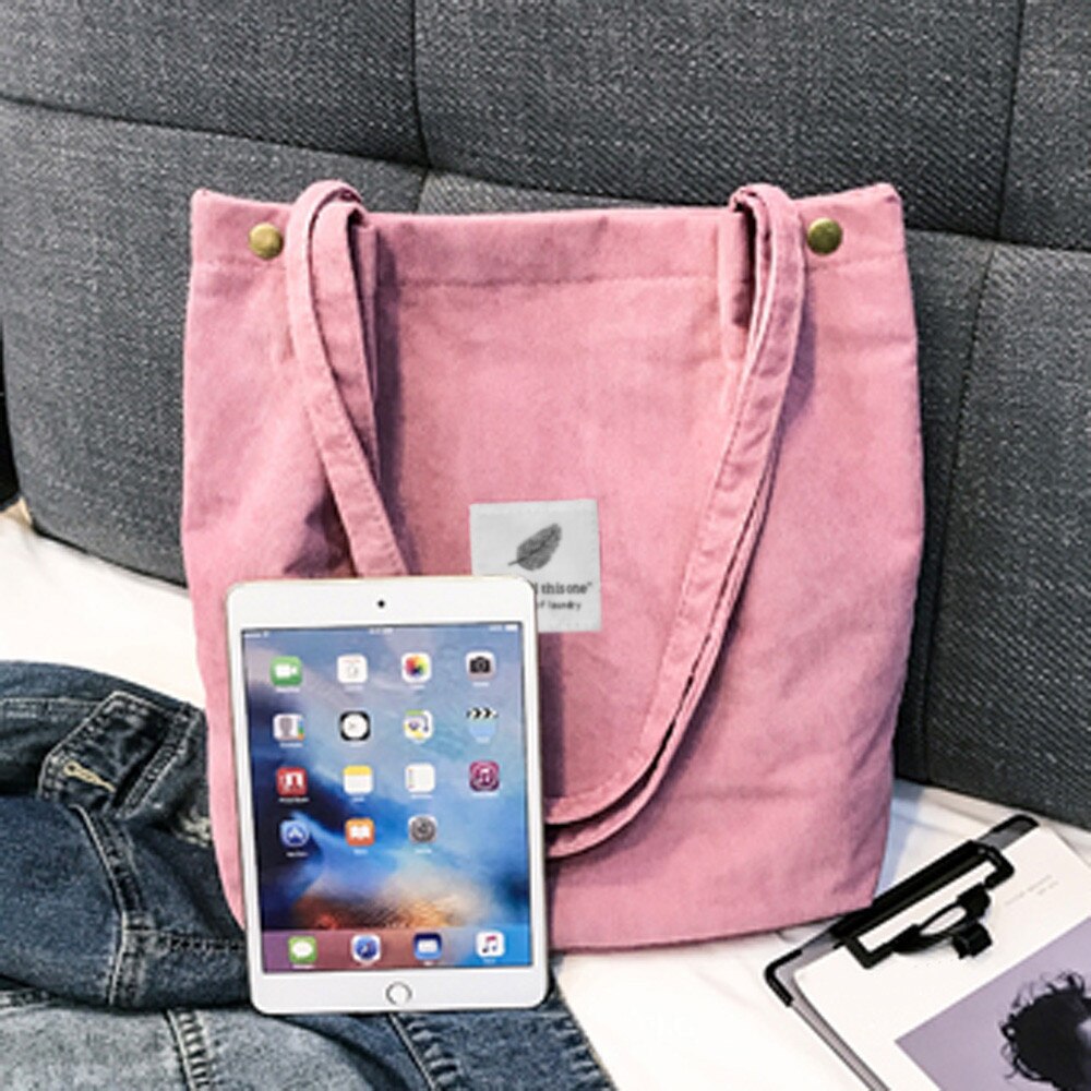 Corduroy Shopper Shoulder Bag For Women Tote Ladies Casual Lady's Bag Foldable Reusable Shopping Winter sac a main femme#25