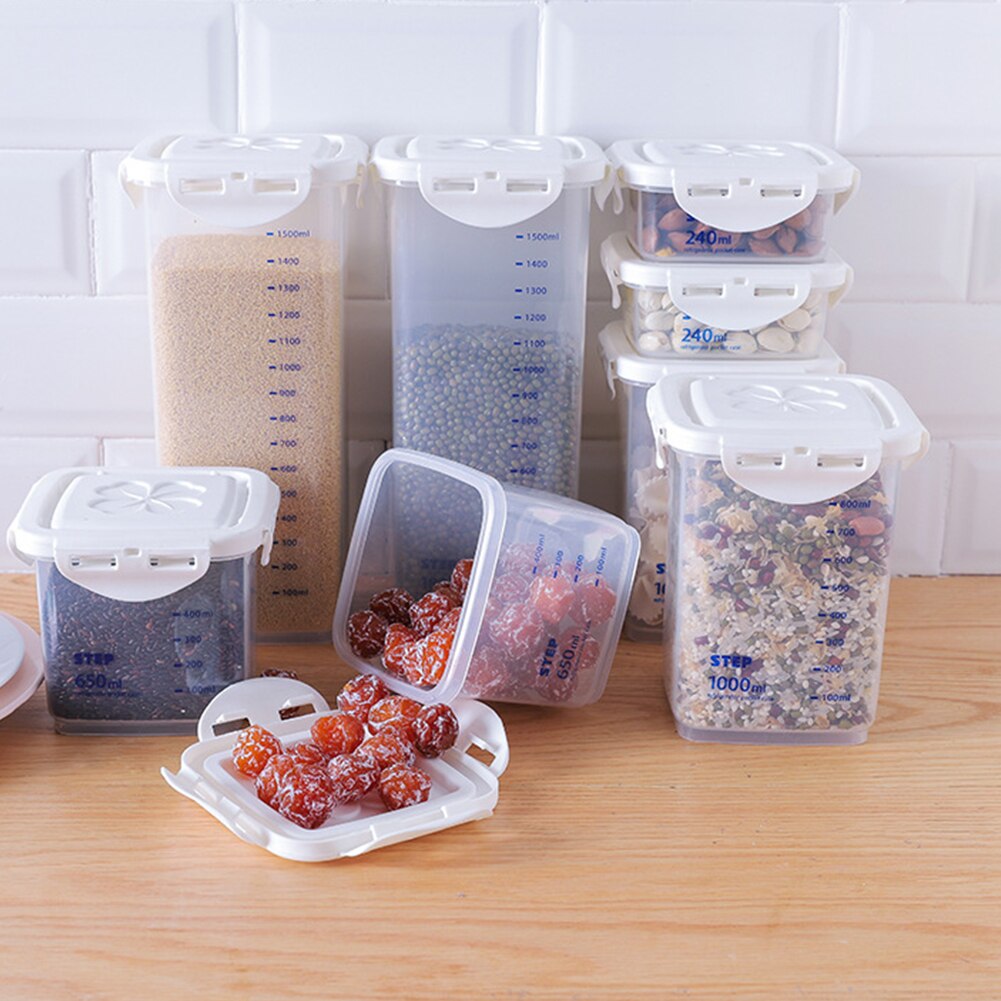 Grain storage box Multi-Scale Cylindrical Kitchen Sealed Can Whole Grain Plastic Storage Moisture Proof Tank Clear Organizers