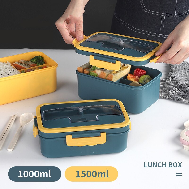 Bento Box Japanese Style For Kids Student Food Container Wheat Straw Material Leak-Proof Square Lunch Box With Compartment