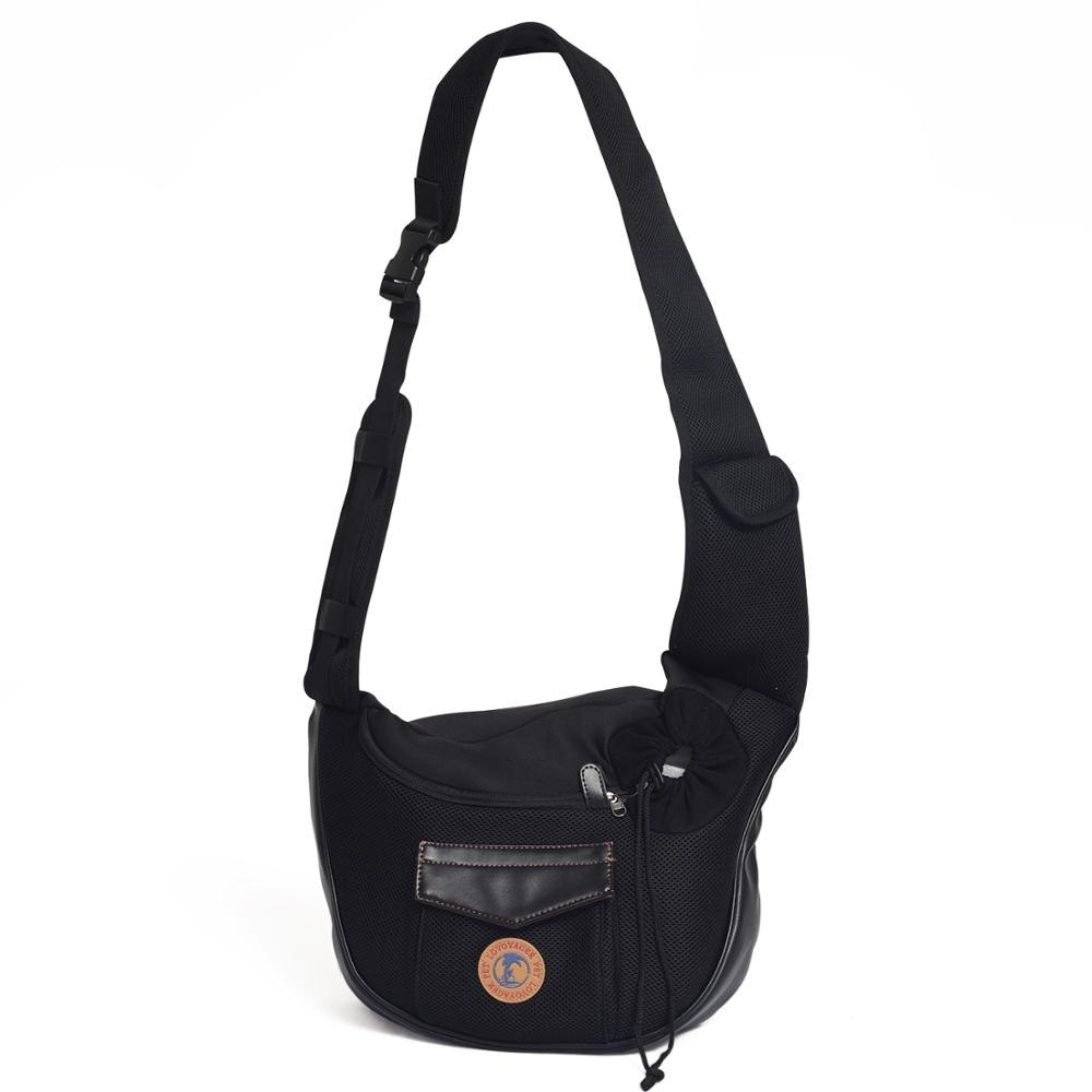 Hundekat bæretaske slynge taske justerbar hvalp håndfri bærer åndbar bærbar til udendørs brug: Sort