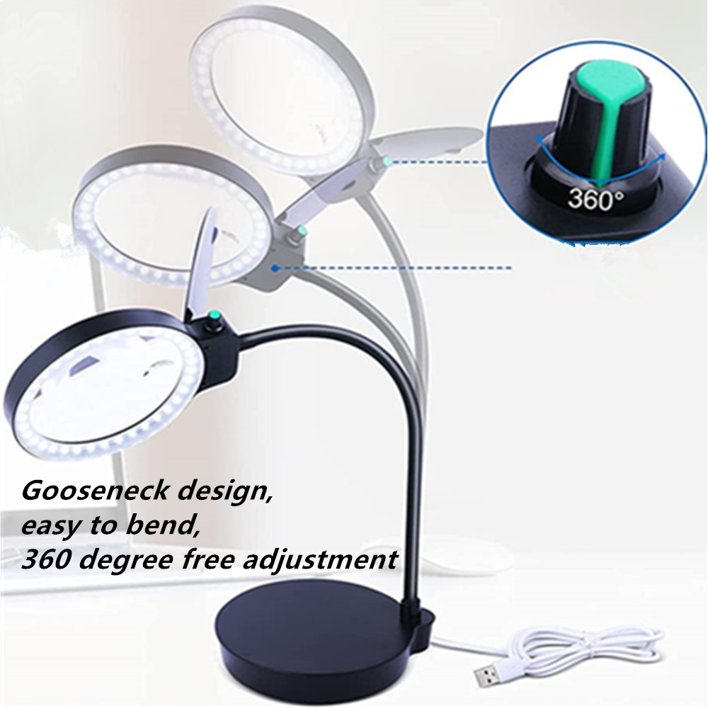 2 in 1 3X 10X Magnifying Lens Desk Lamp Adjustable Gooseneck Table and Desk Lamp USB Powered Magnifier Glass with 33 LED Lights