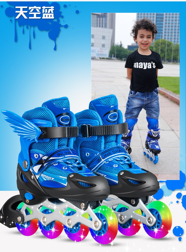 Single flash inline skates roller skates beginner skates adjustable size skates