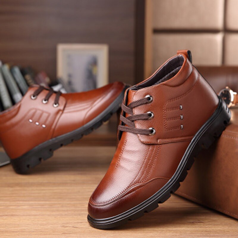 2021 inverno homem quente forrado sapatos negócio confortável não deslizamento tornozelo botas casual cor sólida laço básico de salto baixo masculino footwears