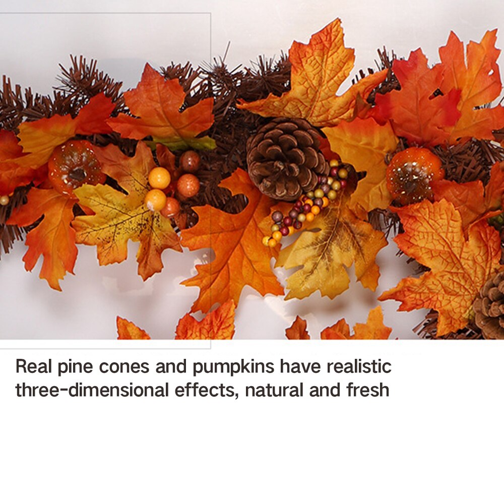Herfst Pompoen Deur Decor Halloween Pvc Pine Cone Esdoornblad Rotan Thanksgiving Deur Venster Opknoping Decoratie Met Licht