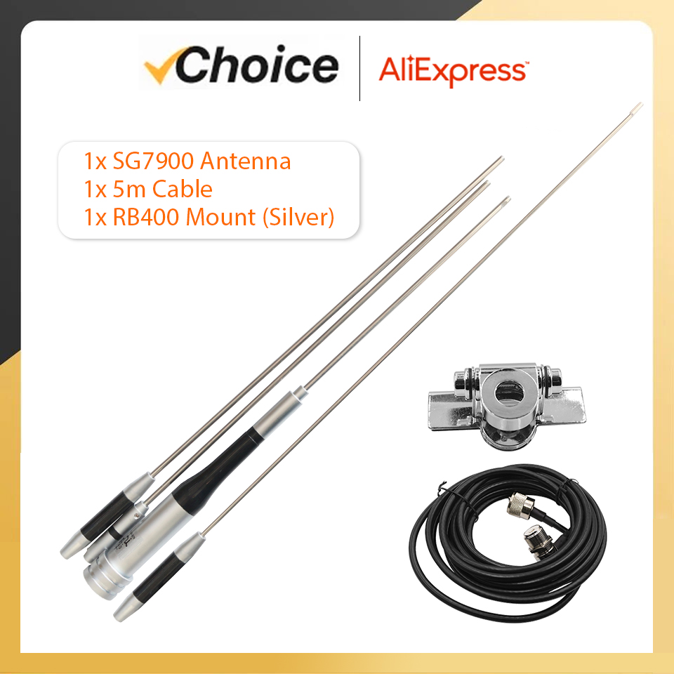 Mobile Radio Antenna For SG7900 RT95 BJ-218 Dual Band VHF/UHF 144/430MHz QYT KT-7900D Car Radio Base Station 5M Cable RB400 Clip: Red