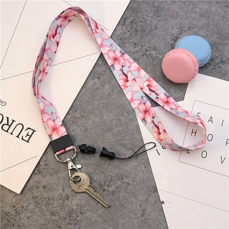 Lanyard for Keys flower lanyard for iphone 7 Samsung Phones MP3 USB Flash Drives Keys Keychains ID Name Tag Badge Holders: pink flower