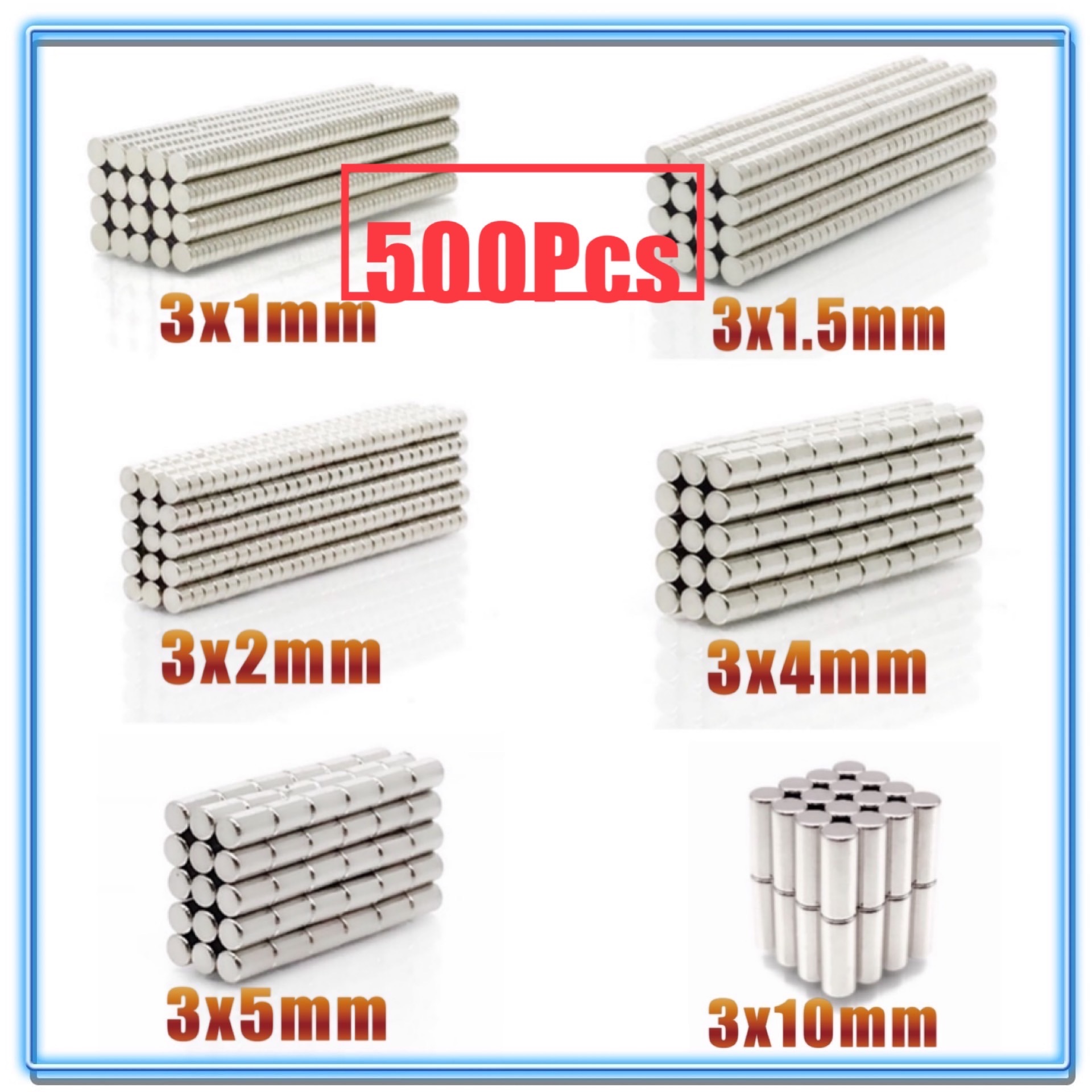 500Pcs Mini Kleine N35 Ronde Magneet 3X1 3X1.5 3X2 3X4 3X5 3X10 Mm Neodymium Magneet Permanente Ndfeb Super Sterke Krachtige Magneten