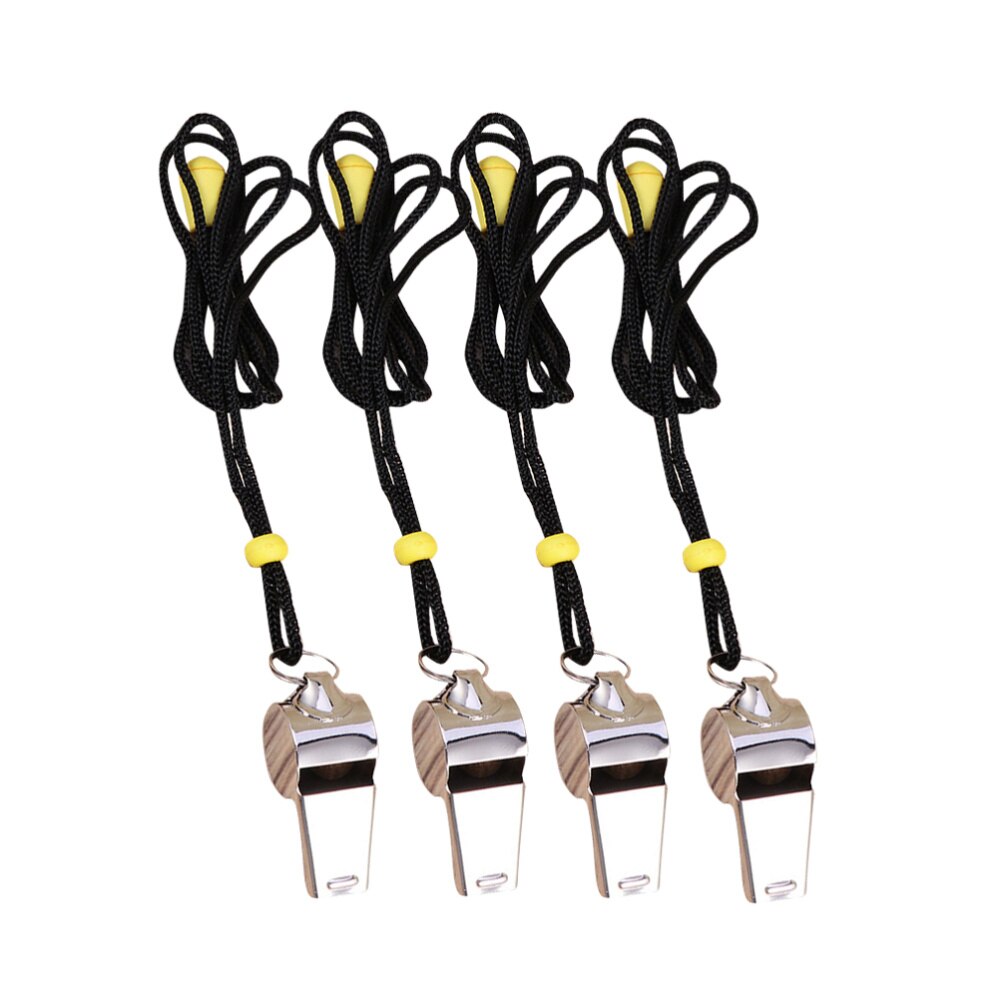 4Pcs Rvs Fluitjes Metalen Scheidsrechter Fluitje Met Lanyard Voor Voetbal Ambtenaren (Zilver): Silver