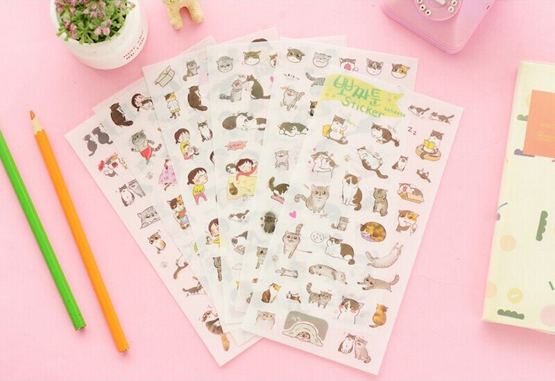 Jetting Pc Mobiele Telefoon Stickers Decor Laptop Huid 6 Stks/pak Kat Transparante Achtergrond Sticker