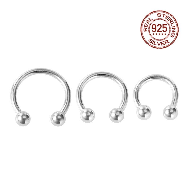 Anelli del setto del naso in argento Sterling 925 gioielli penetranti a ferro di cavallo 16G cartilagine elica Tragus orecchino Piercing al labbro 6mm 8mm 10mm