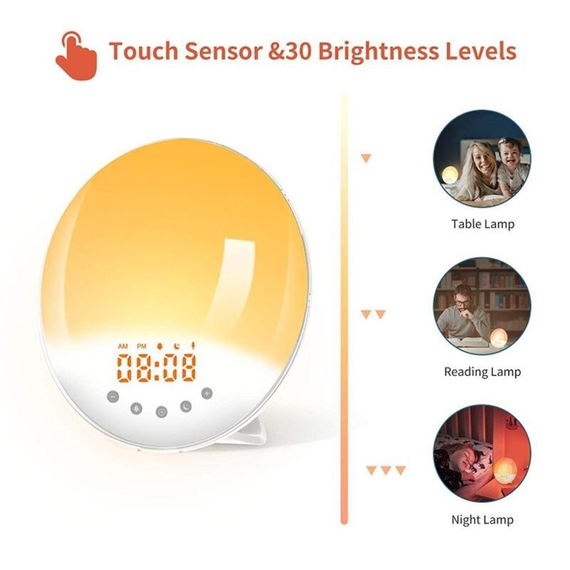 Fm Radio Dual Alarm Wake Up Light Wifi Smart Workday Alarm Clock With 7 Colors Sunrise/sunset Digital Led Bedside Lamp Beat