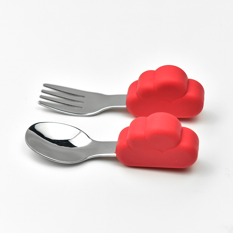 Soft Spoon for Baby Feeding Toddler Tableware Set Stainless Steel Utensil Cloud Toddler Dinnerware Cartoon Infant Spoon Fork: Rdcloud