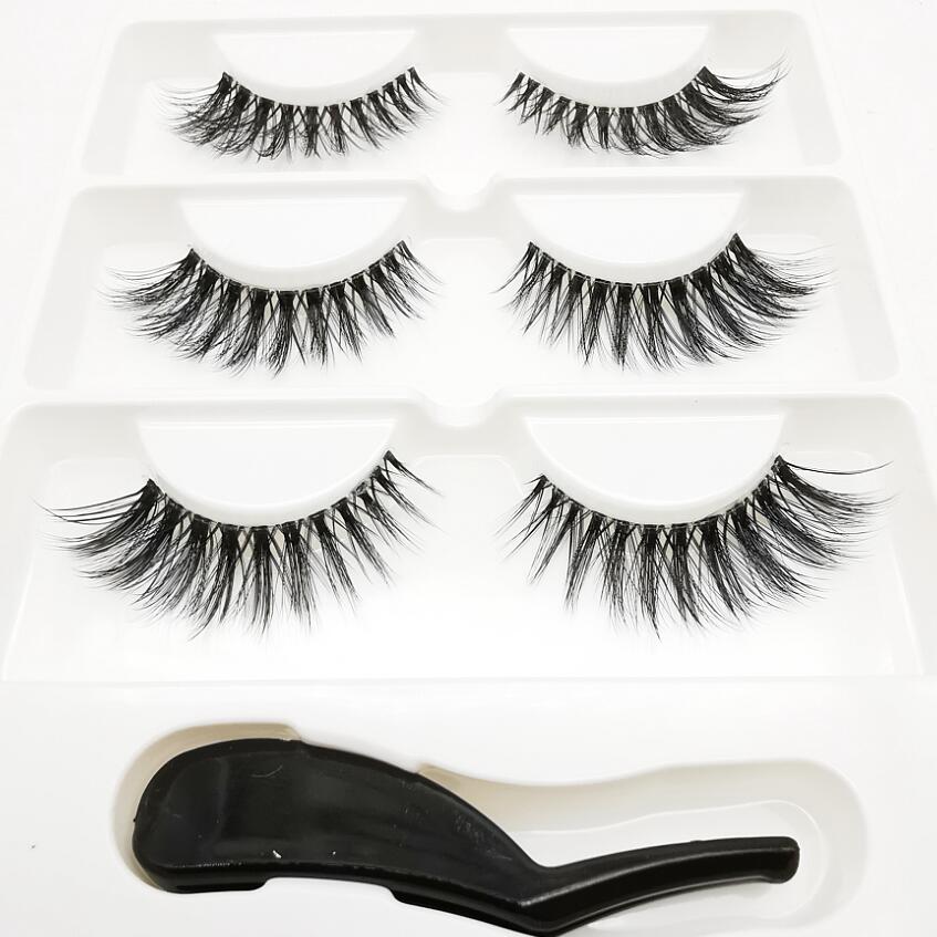 Mink Eyelashes 3 pairs lashes invisible band mink lashes reusable false eyelashes Makeup in Bulk+Eyelash curler