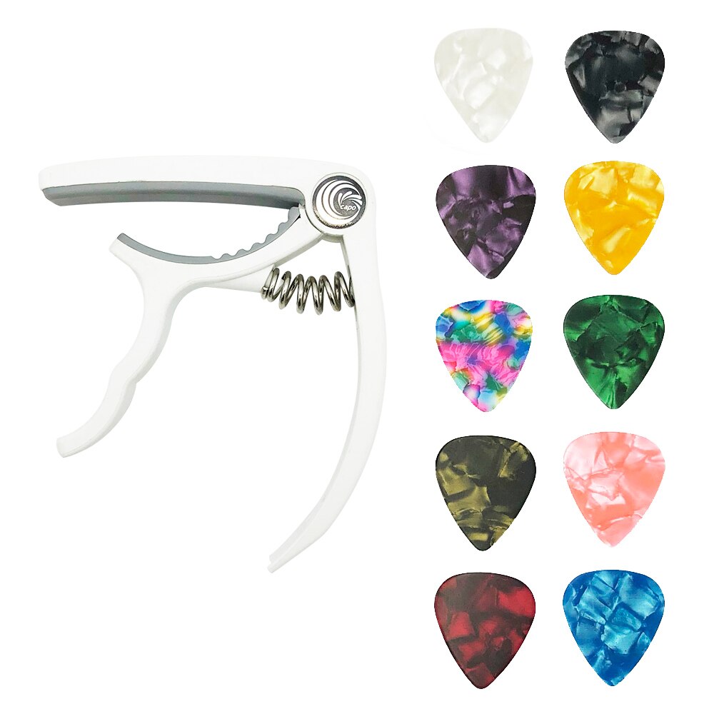 SLOZZ Plastic Guitar Capo + 10 Picks Mediator for Acoustic Electric Guitarra Capotraste Accessories 0.46 0.71 0.96 mm Thickness