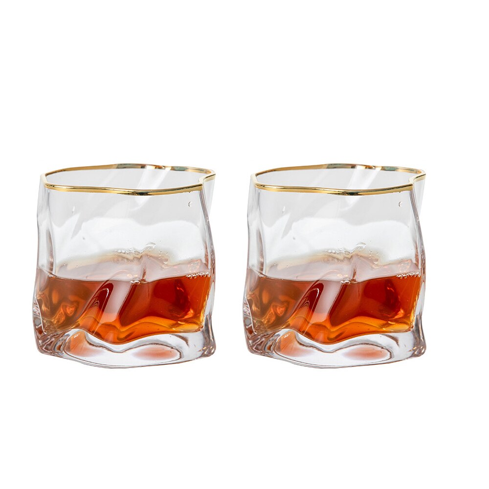 Irregular Shape Whiskey Glasses Artwork Wrinkle Whiskey Cognac Brandy Snifters Cup XO Tumbler Crystal Whiskey Glasses: 2pcs 03