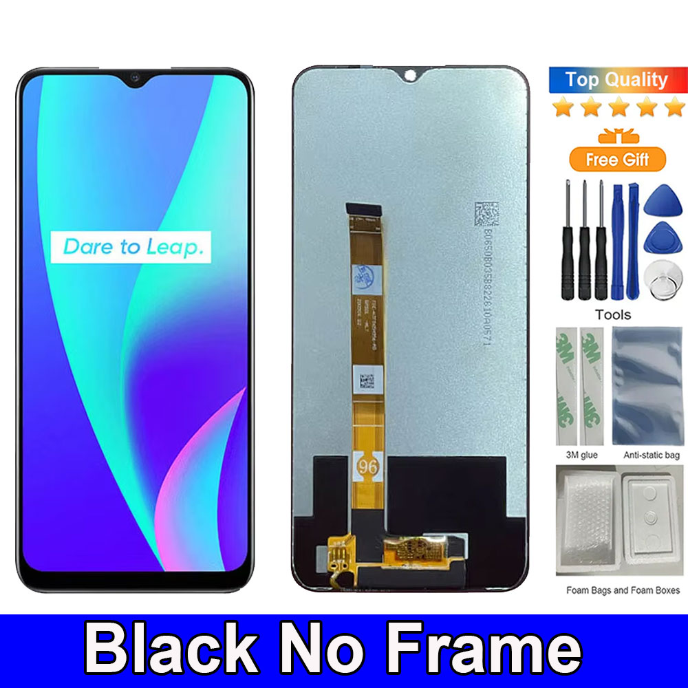 6.5 '' til realme  c15 rmx 2180 lcd-skærm, berøringspanel, digitizer, skærmudskiftning med ramme til realme  c15 lcd: Linned