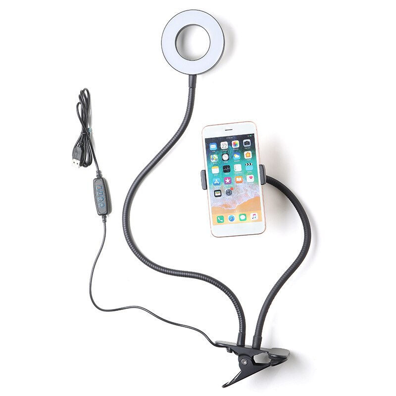 24 LED Ring Fill Light Long Arm Selfie Holder USB Clip Camera Phone Stand In Black Multifunction Desktop Selfie Light