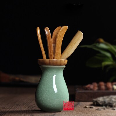 Chinesische Klassische Tee Zubehör Seladon Tee Scoop Nadel Bagger Kung-Fu teekanne Sechs Herren von Tee Handgemachte Natürliche Bambus: Ge Ofen Pflaume Grün