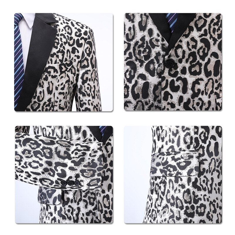 YUNCLOS Luipaard Print Single-breasted Mannen Pak Jas Casual Zanger Stadia Party Blazer Men Suits Verkoop Mannen Pak jas