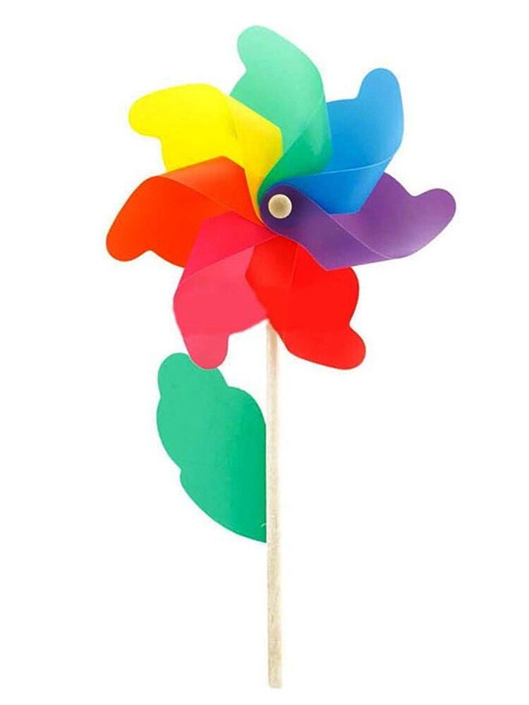 Moulin à vent arc-en-ciel avec piquet en bois, jouet pour enfants, Art déco de jardin,