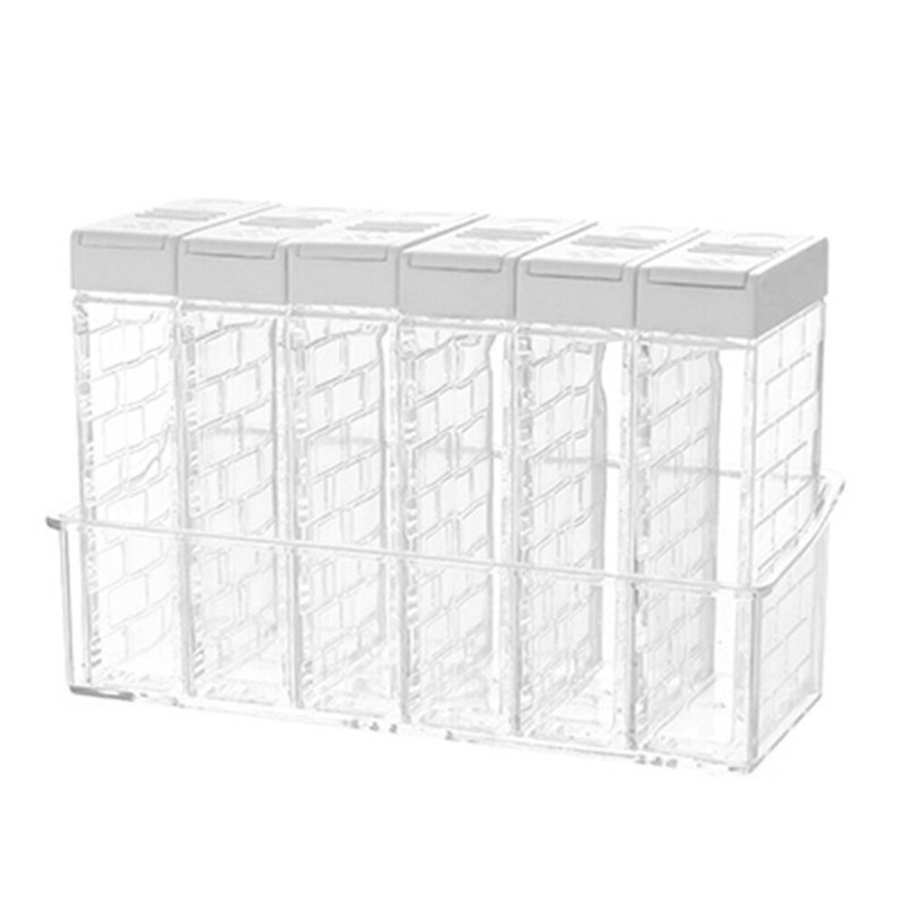 6pcs Transparent Two-Way Open Classification Sorting Box Condiment Dispenser Salt Seasoning Box Kitchen Tool: White