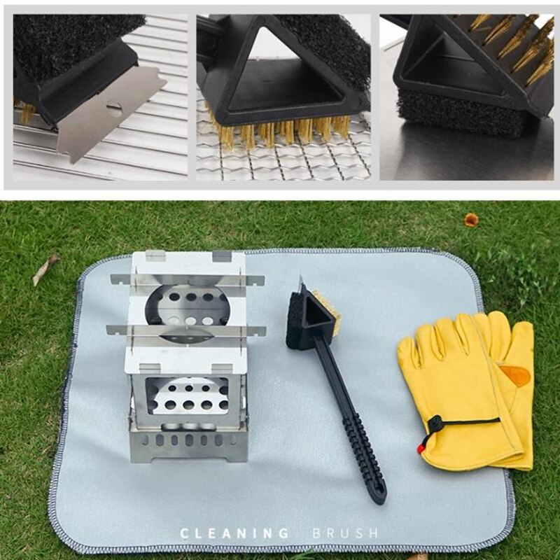 BBQ Grill Barbecue Kit Cleaning Brush Sponge Shovel Corner 3 in 1 Copper Bristles Cleaning Brushes Kitchen Accessories Tools