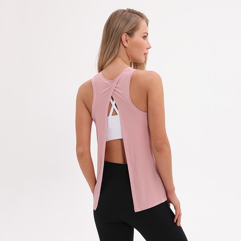 Split Back Panel Sleeveless Sport Shirt Women Relaxed Fit Gym Tank Top Breathable Crew Neck Fitness Yoga Vest Athletic Tops