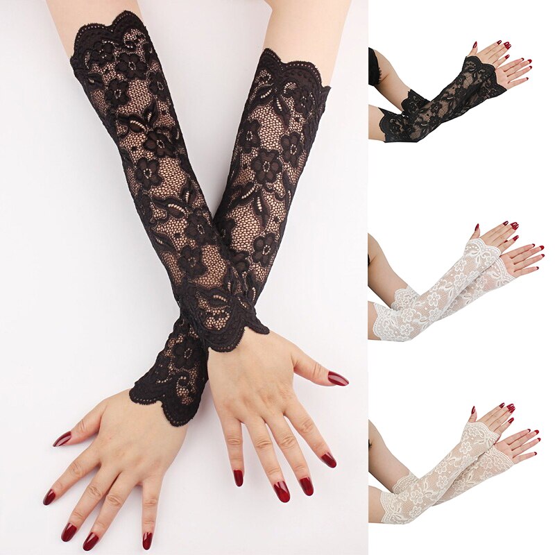 Manga de encaje con protección solar para mujer, cubierta de brazo de clásica, protección UV, puños de brazo de hielo, guantes de conducción sin dedos, novedad de verano