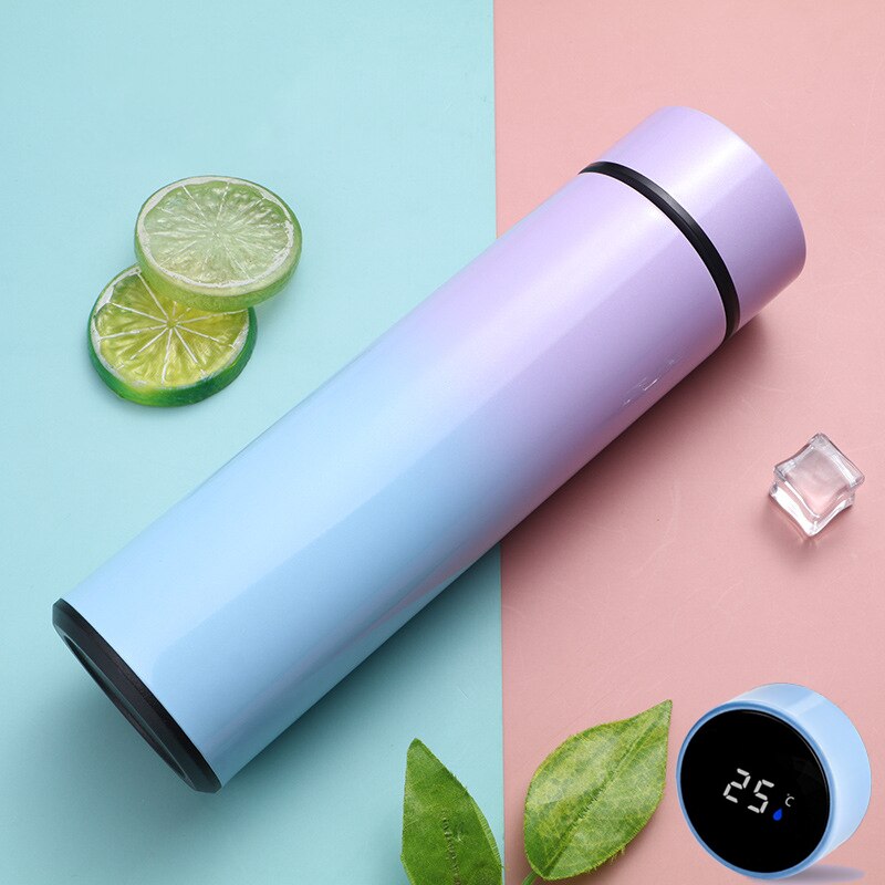 Intelligent Color Changing Temperature Insulation Cup Stainless Steel Vacuum Leak-Proof Travel Thermos Coffee Cup Christmas: Gradient Purple Blue