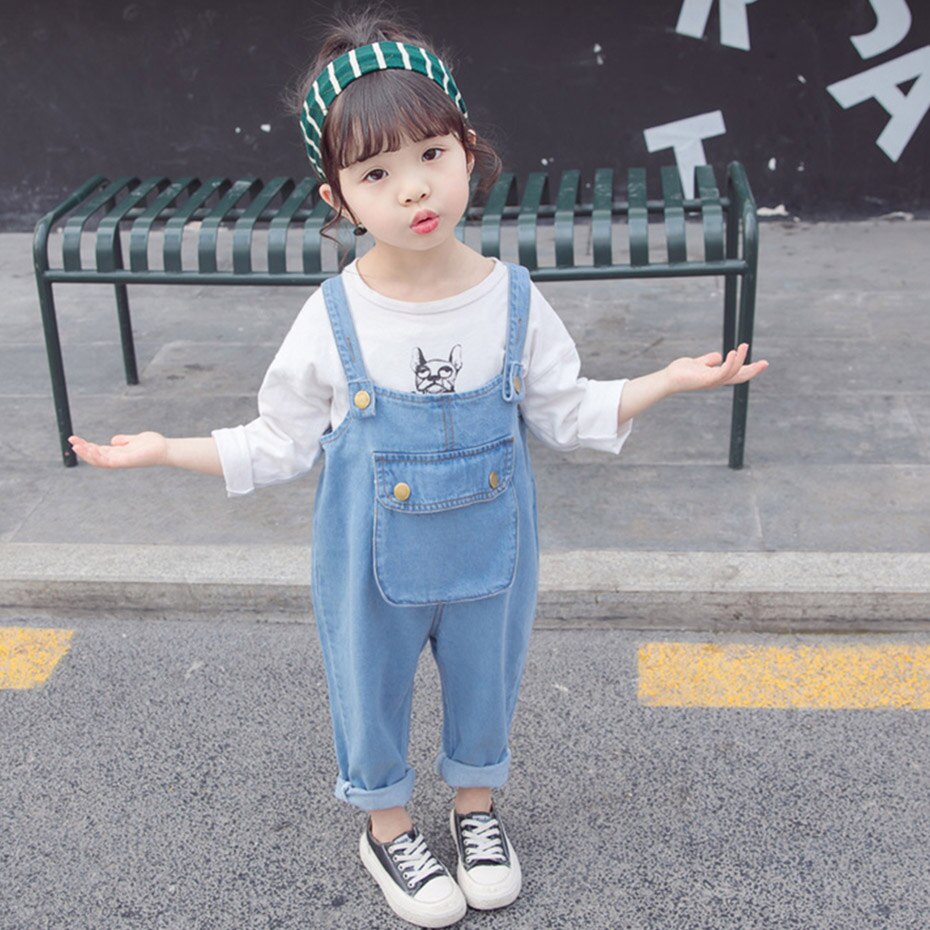 Jumpsuit For Girl Patchwork Wing Girls Jumpsuit Jeans Three-Dimensional Pocket Kids Denim Overalls Autumn Baby Clothes For Girls