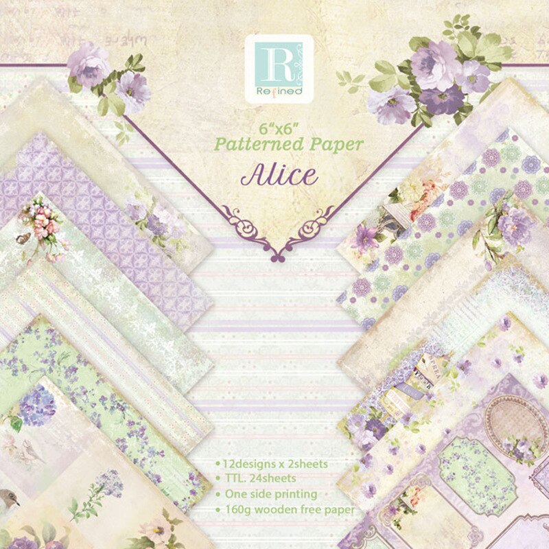 Purple Scrapbooking paper pads 6 inch pattern paper material for DIY photo album scrapbook junk journal 24 sheet