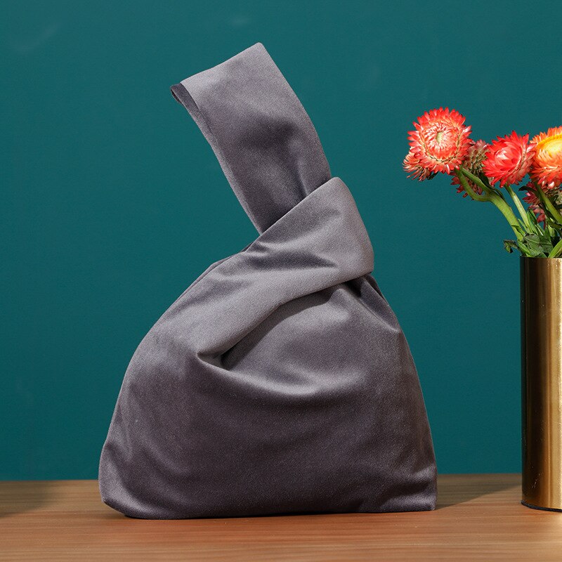 Autunno inverno retrò velluto borse da donna borsa da polso con nodo a barra borsa da trasporto semplice in stile giapponese borsa per telefono: 2