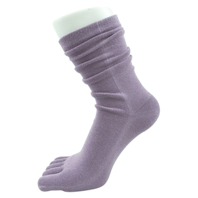Chaussettes Tube longues à cinq doigts pour femmes, Simple, couleur unie, doux, respirant, orteils séparés, bonneterie en coton, automne décontracté: A
