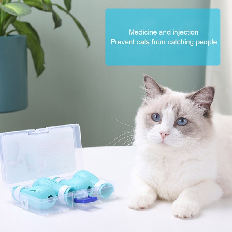 4PCS Pet Cat Paw Injection Bathing Scratch-Proof Silicone Pet Cat Anti-Grab Glove Bath Scratches Foot Cover Feeding Medicine