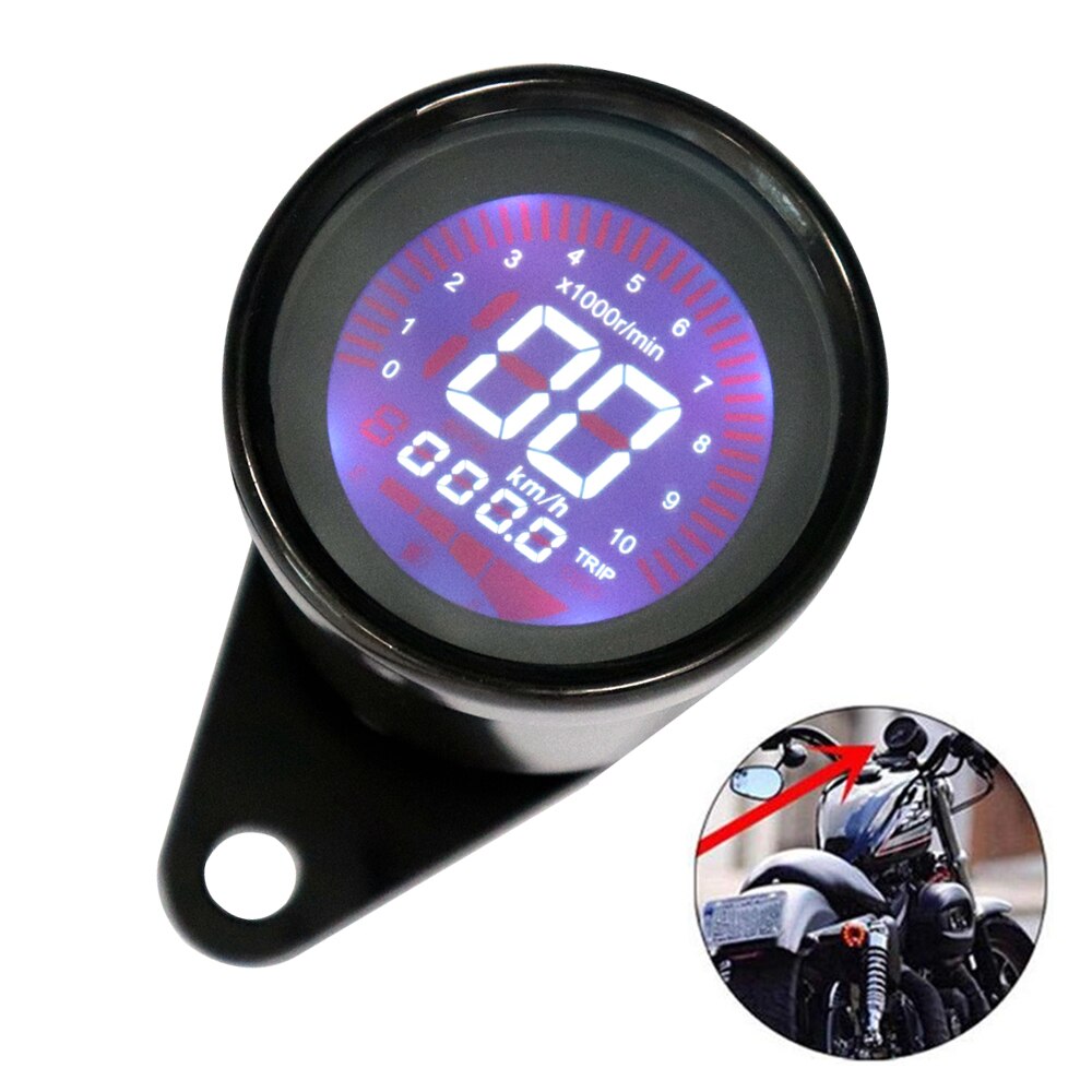 Universal 12V Motorcycle Multi-Function Tachometer Digital Speedometer LCD Display 7 Background Color 0-10000 RPM 0-199 KM/H