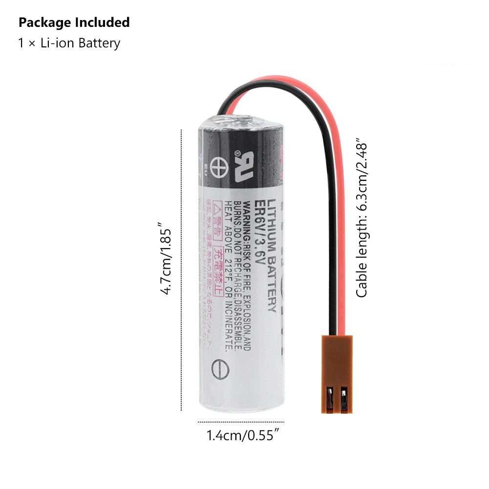 3.6V 2000mah ER6V PLC Battery Lithium Li Ion Battery With Brown Plugs Connectors For Toshiba CNC Machine Replacement Battery