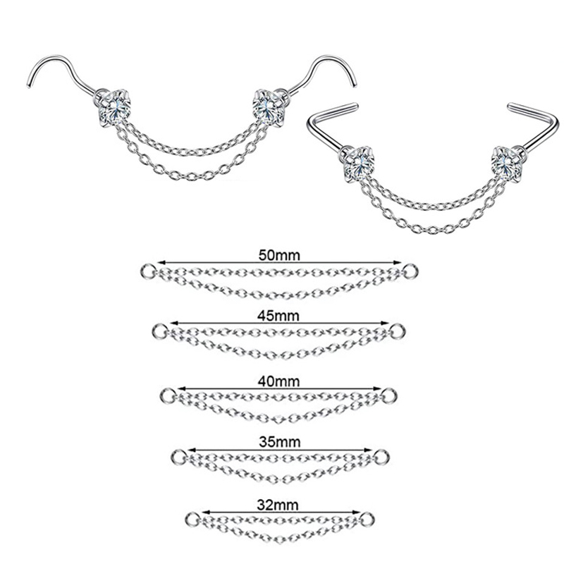 Stainless Steel Double Nose Piercing Chain Nose Chain for Woman Nostril Piercing Nose Stud Decoration Piercing Chain