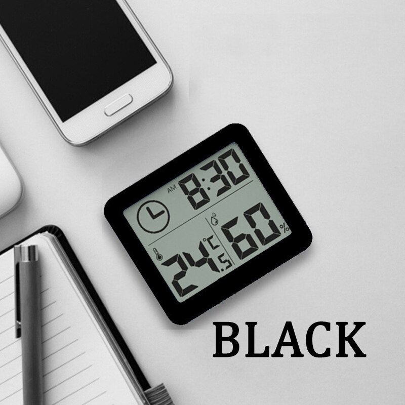 Electronic Desk Clock Ultra-thin Digital Temperature Humidity Table Clock Automatic Monitoring Large LCD Screen Multifunction/: Black