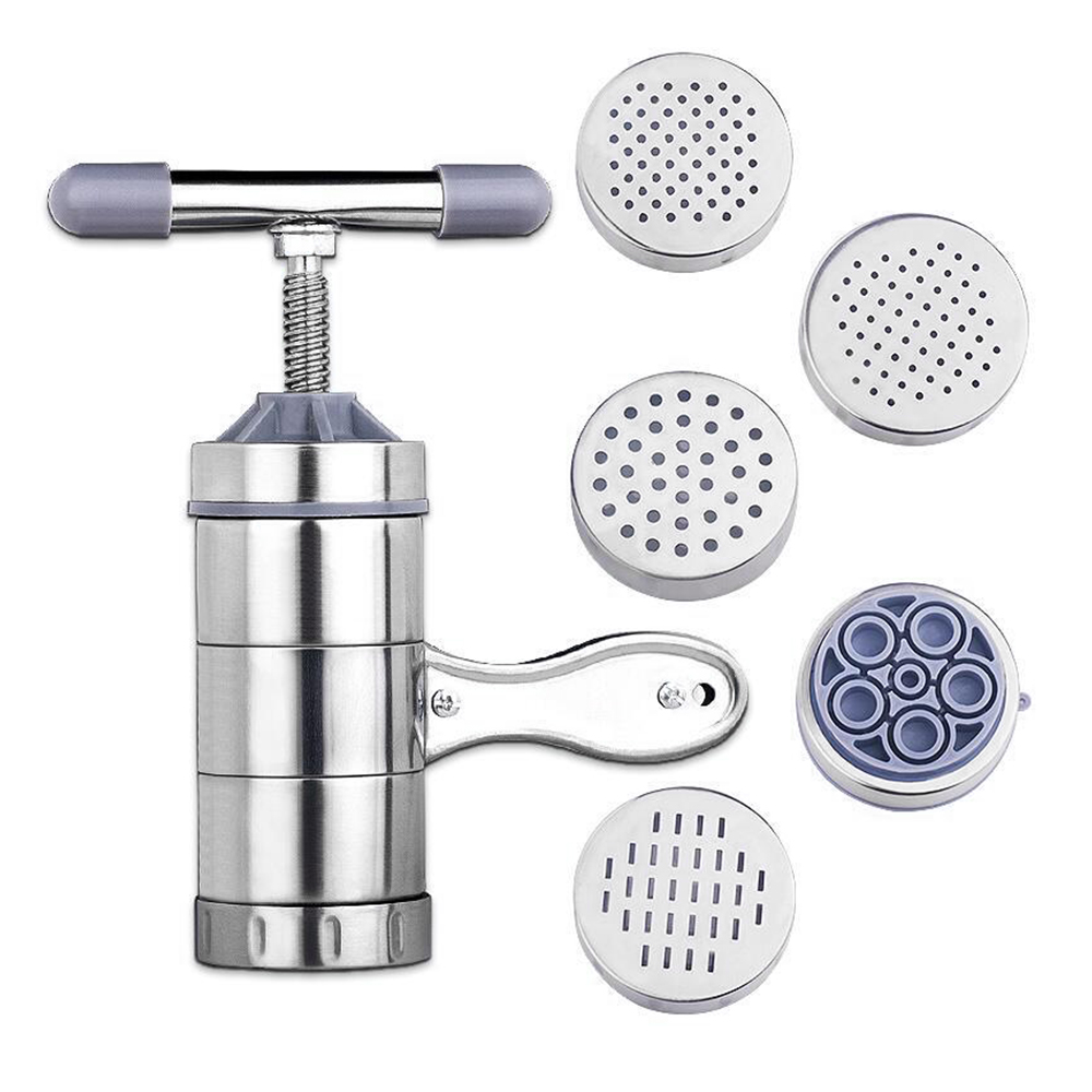 Manual Noodle Maker Press Pasta Machine Stainless Steel Manual Noodle Maker Pastas Making Tool Press Maker Including 5 Molds