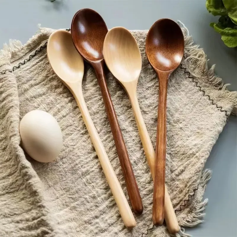 Colheres de chá de madeira longas utensílios de cozinha para sopa chá mel mexendo colher concha colher de sopa e garfo