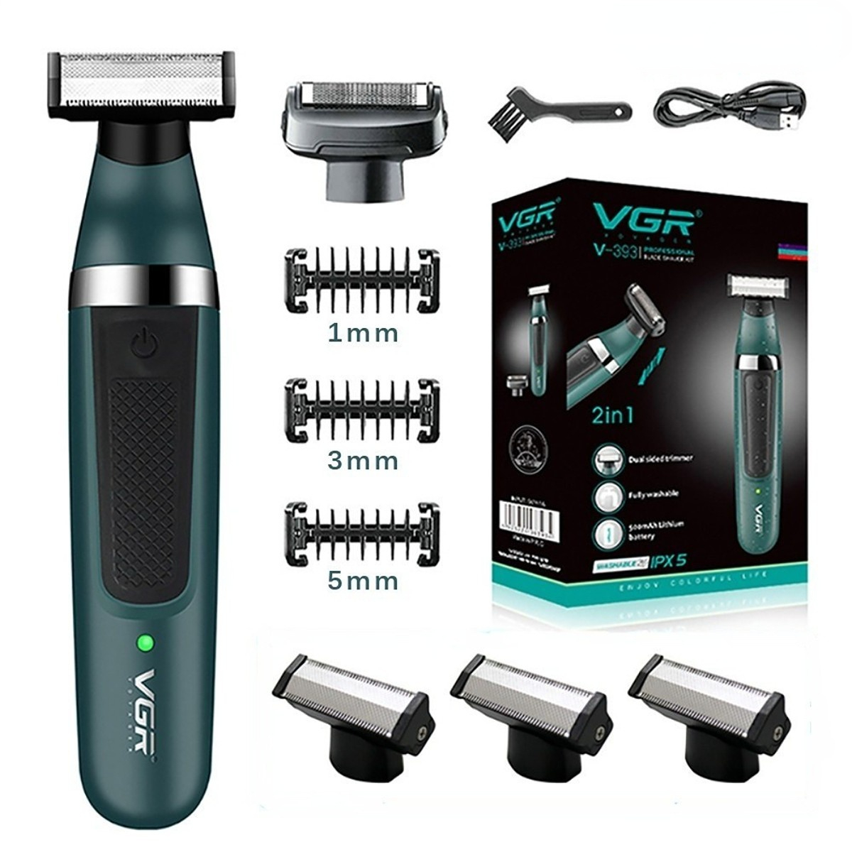 VGR afeitadora electrica para hombre afeitadora Impermeable Maquinilla de afeitar Recargable recortadora de barba Portátil maquina de afeitar cuchillas de doble cara Máquina de afeitar para hombres V-393