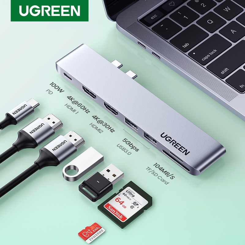 Ugreen Usb Type C Hub Dual USB-C Naar Hdmi RJ45 Usb Pd 3.0 Sd Voor Macbook Pro Air Adapter Thunderbolt 3 Dock Usb C 3.1 Type-C Hub