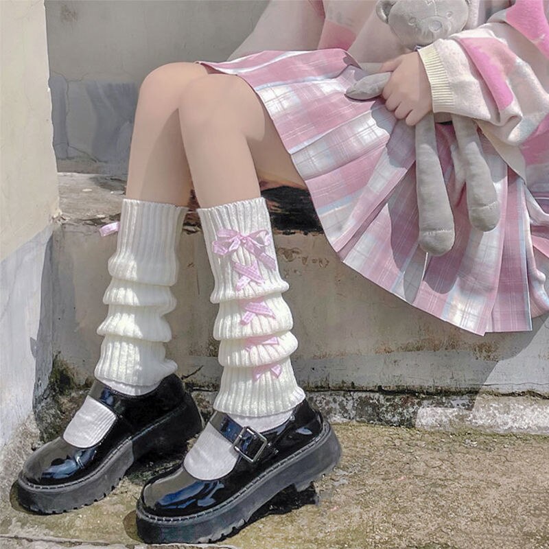 Sweet Girls Leg Warmers Knitted Long Foot Cover for Women Lolita Jk High Elastic Over Knee Leg Warmer Knee-length Heap Heap Sock: 2