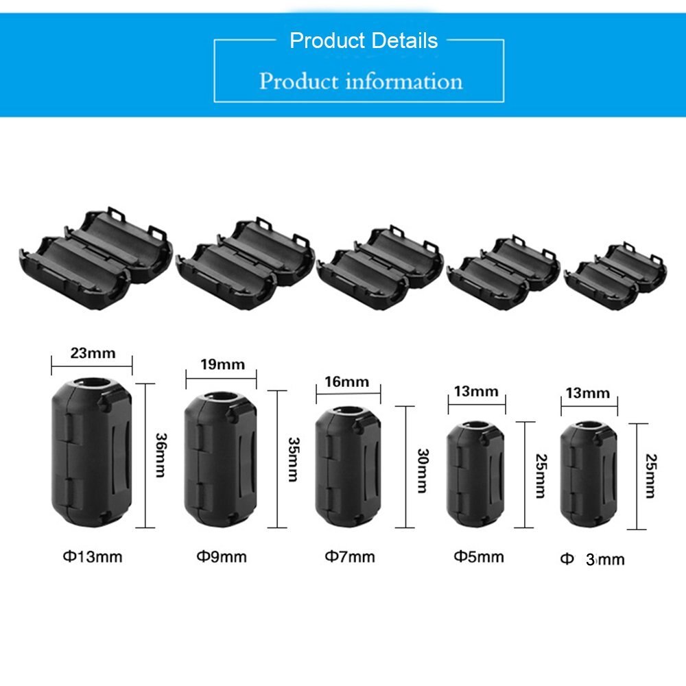 Pack of 2 Magnetic Ferrite Core Cord RFI EMI Noise Suppressor Cable Clip (9mm inner diameter)