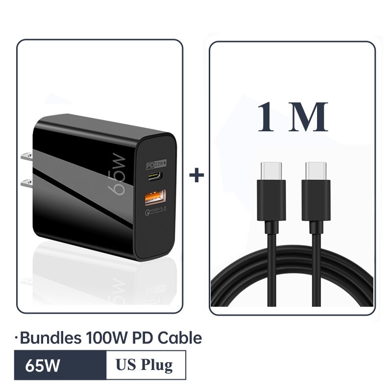65w- gan usb-c-wandladegerät  pd 33w 4.0 für iphone 13 pro max , 12 12 3.0 macbook air, samsung galaxy und ipad pro: Und 1m kabel usblack