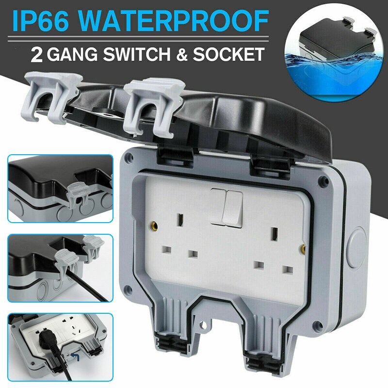 2 Gang Weatherproof Outdoor Garden Plug Box Cover Power Electric Socket Switch Dust Proof Power Outlet Accessories