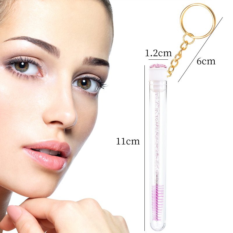 20/50/100 Stuks Buis Lash Borstel Met Gouden Sleutelhanger Strass Mascara Wand Applicator Microbrush Voor Wimperverlenging wenkbrauw Kam