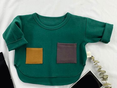 Jongenskleding t-shirts kindertops lente herfst kinder t-shirts voor babyjongens t-shirts lange mouwen peuters 80 ~ 120 patchwork: Groente / 18m