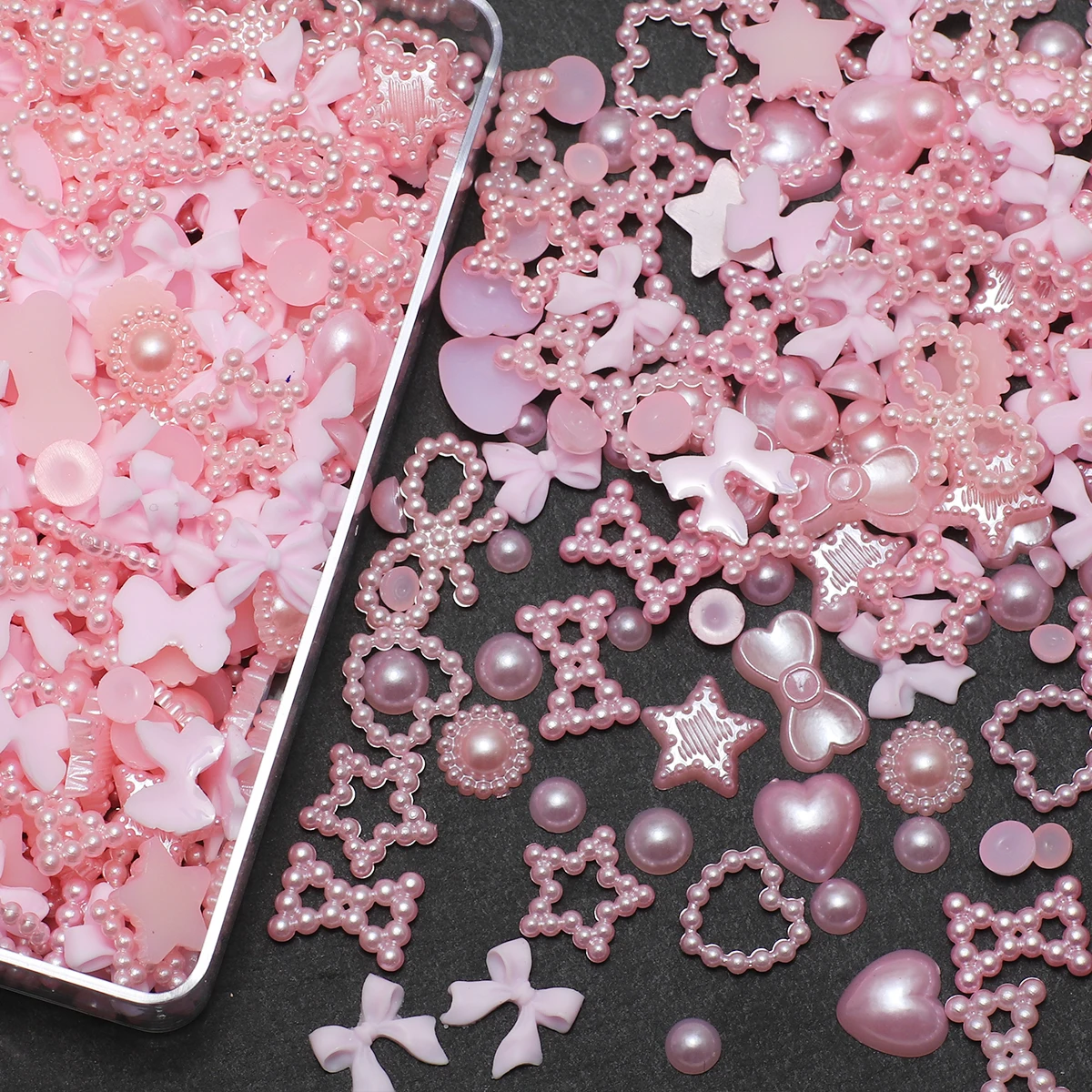 1 doos nagelaccessoires 3D nagelbedel hars liefde boog pentagram nagelaccessoires gemengd roze witte hars holle parel voor manicure: Roze